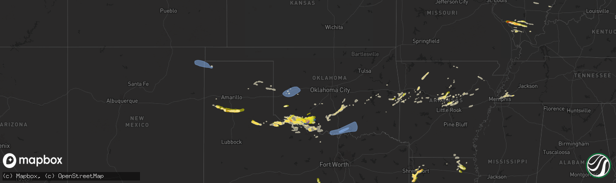 Hail map in Oklahoma on May 1, 2025
