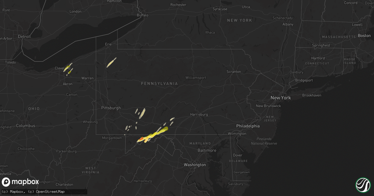 Hail map in Pennsylvania on May 1, 2025