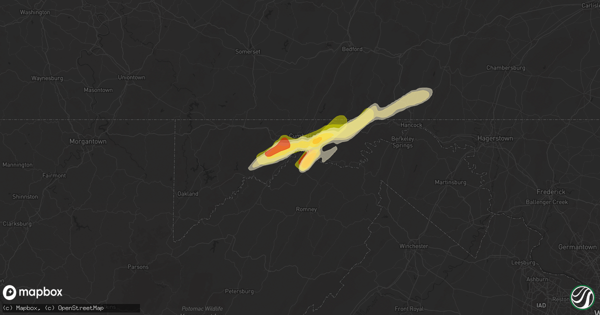 Hail map in Ridgeley, WV on May 1, 2025