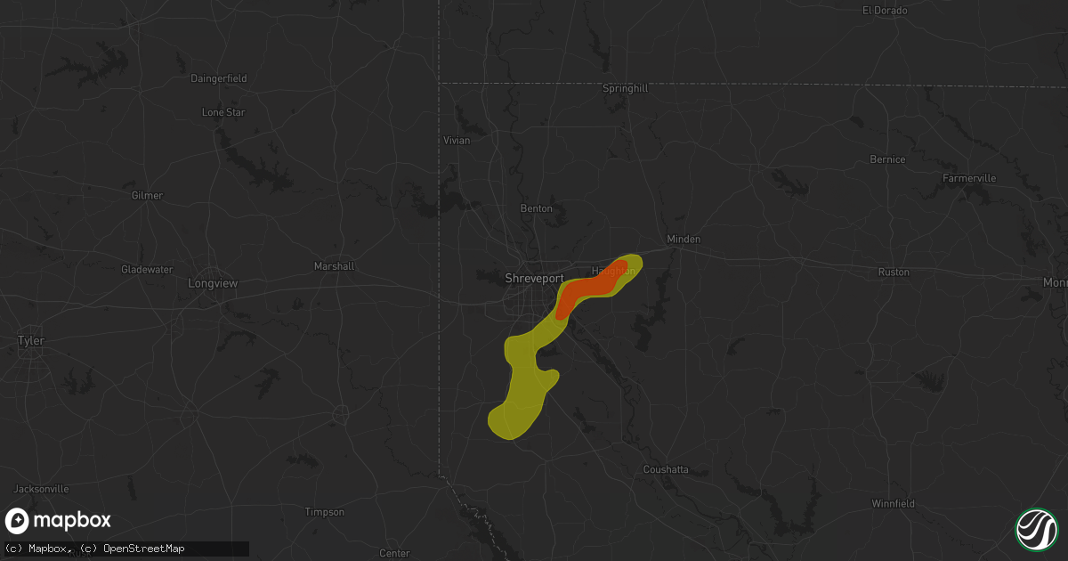 Hail map in Shreveport, LA on May 1, 2025