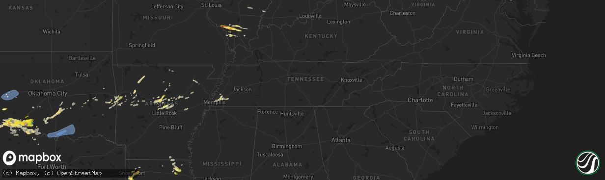 Hail map in Tennessee on May 1, 2025