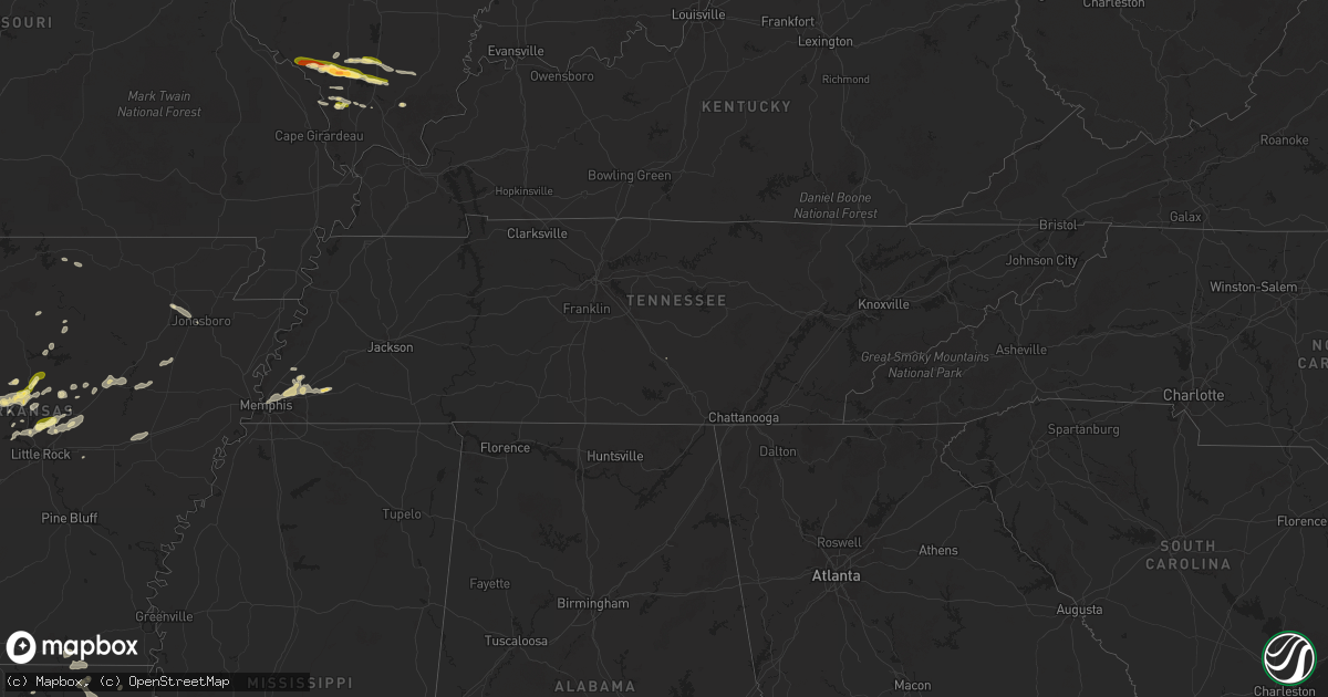 Hail map in Tennessee on May 1, 2025