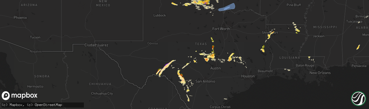 Hail map in Texas on May 1, 2025