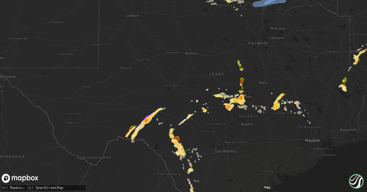 Hail map in Texas on May 1, 2025
