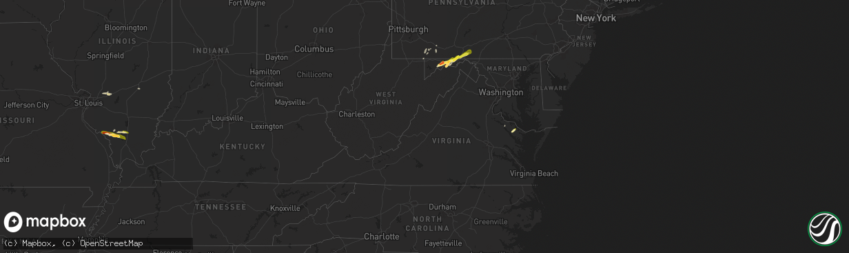 Hail map in Virginia on May 1, 2025