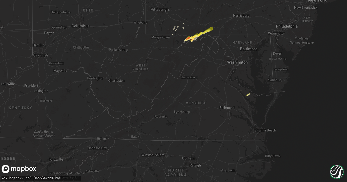 Hail map in Virginia on May 1, 2025