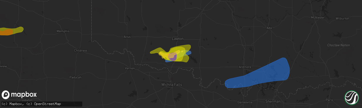 Hail map in Walters, OK on May 1, 2025