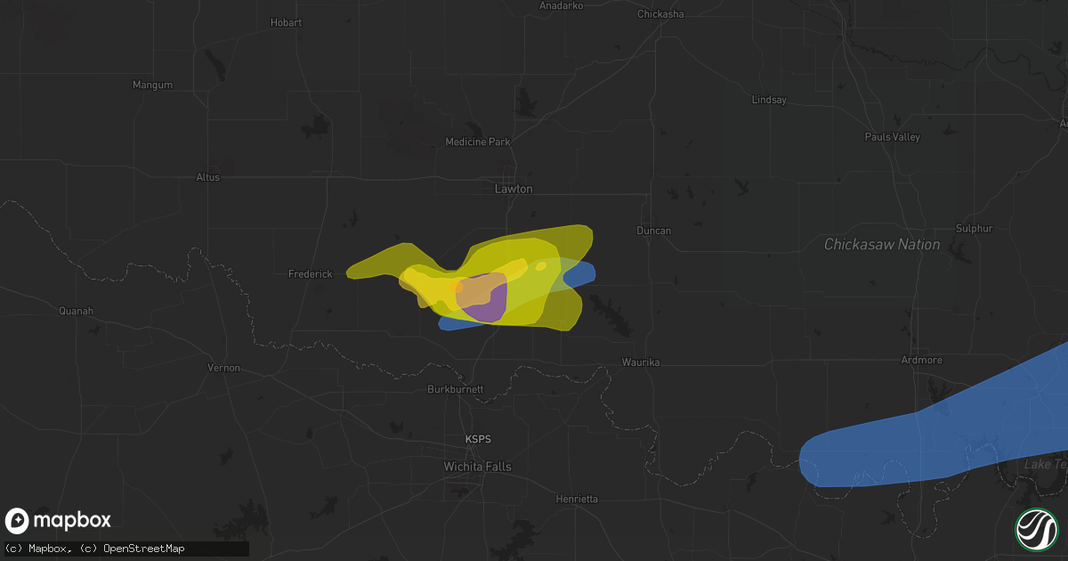 Hail map in Walters, OK on May 1, 2025