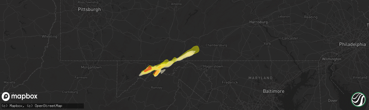 Hail map in Warfordsburg, PA on May 1, 2025