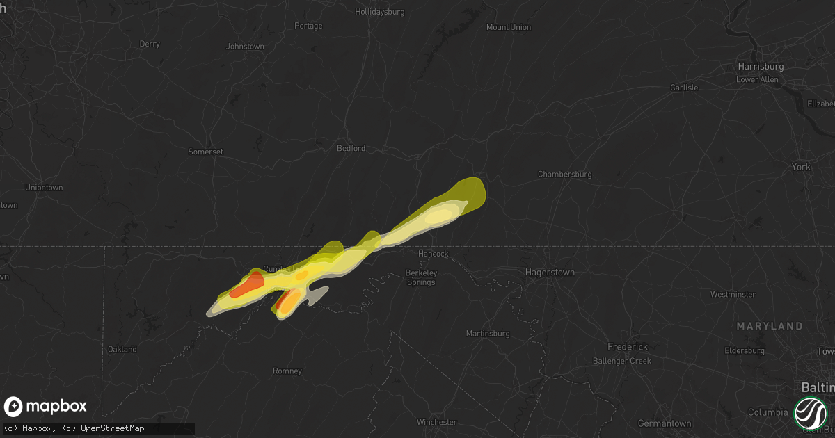 Hail map in Warfordsburg, PA on May 1, 2025