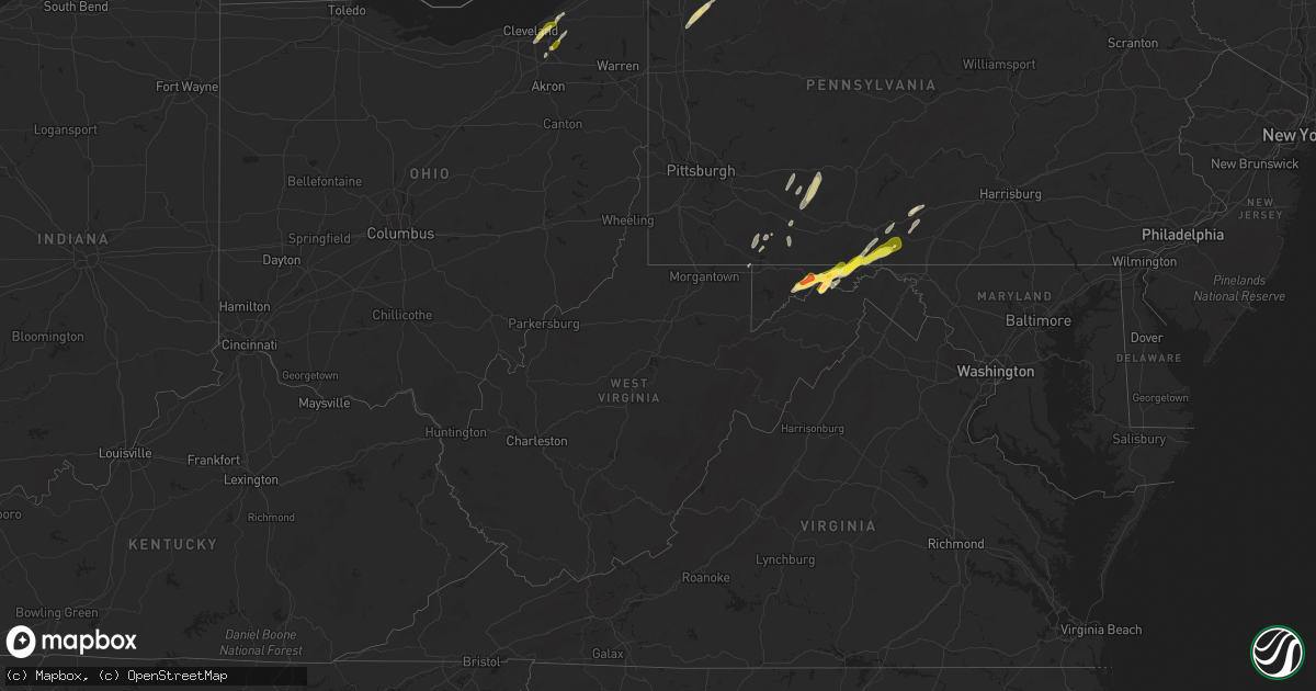 Hail map in West Virginia on May 1, 2025