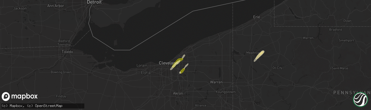 Hail map in Willoughby, OH on May 1, 2025