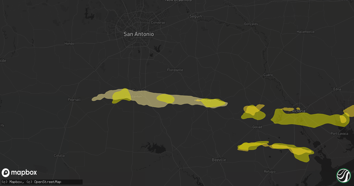Hail map in Falls City, TX on May 1, 2026