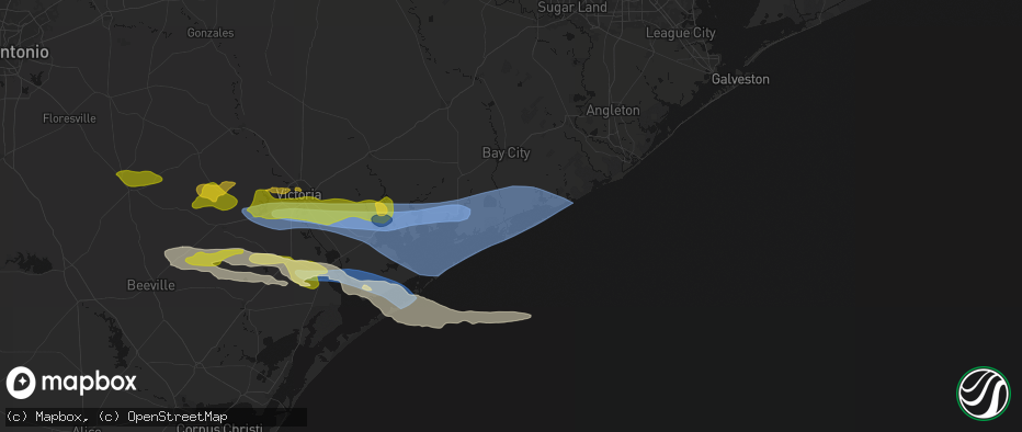 Hail map in Matagorda, TX on May 1, 2026