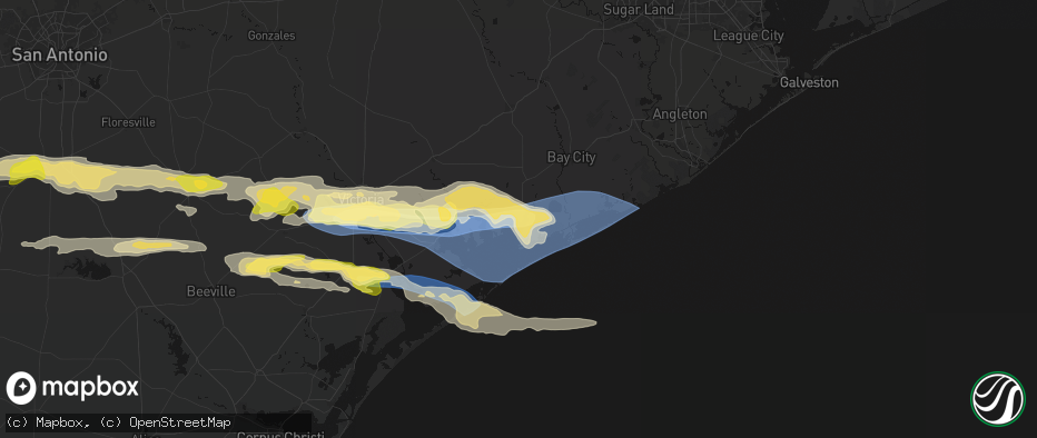 Hail map in Palacios, TX on May 1, 2026