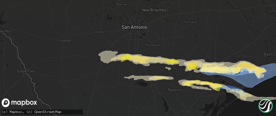 Hail map in Pleasanton, TX on May 1, 2026