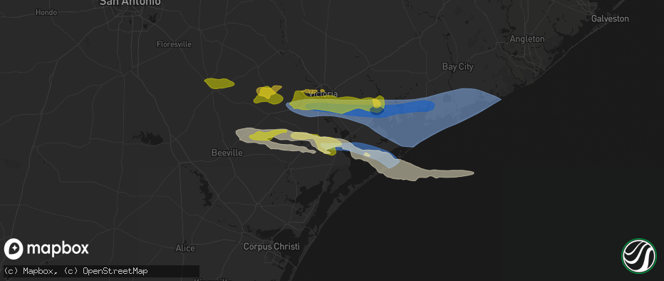 Hail map in Tivoli, TX on May 1, 2026