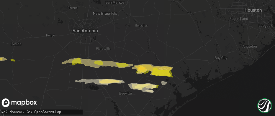 Hail map in Yorktown, TX on May 1, 2026