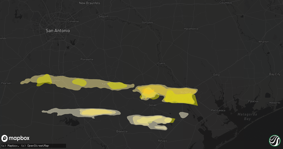 Hail map in Yorktown, TX on May 1, 2026