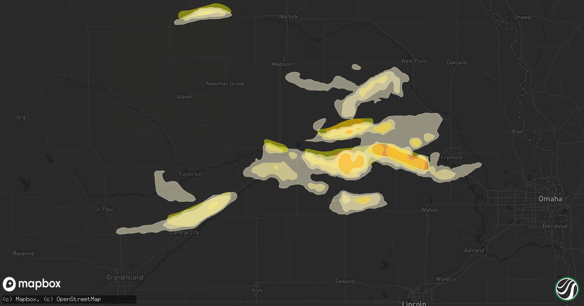 Hail map in Columbus, NE on May 2, 2015