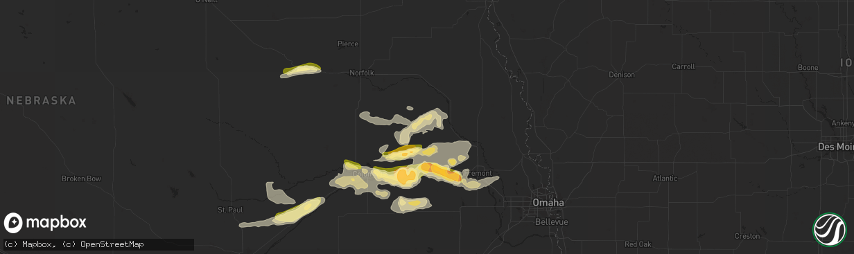 Hail map in Dodge, NE on May 2, 2015