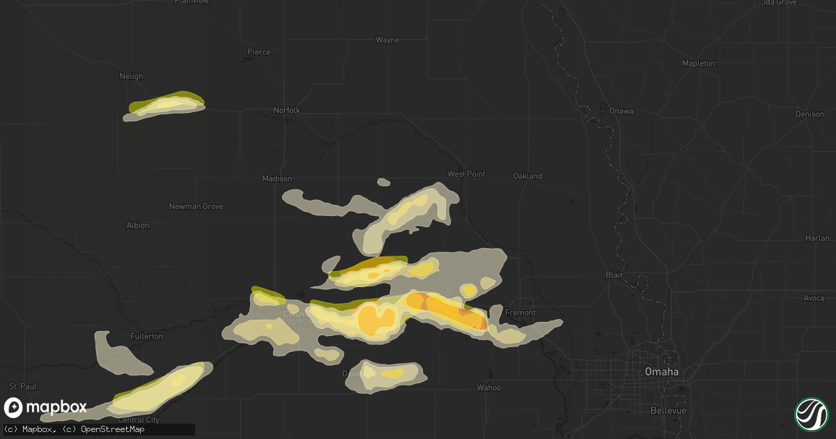 Hail map in Dodge, NE on May 2, 2015