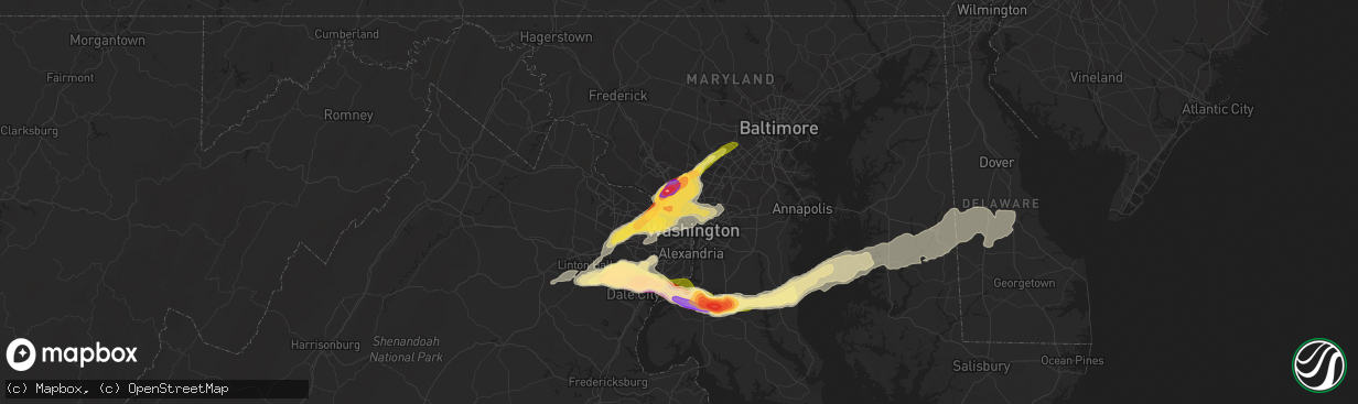 Hail map in Bethesda, MD on May 2, 2016