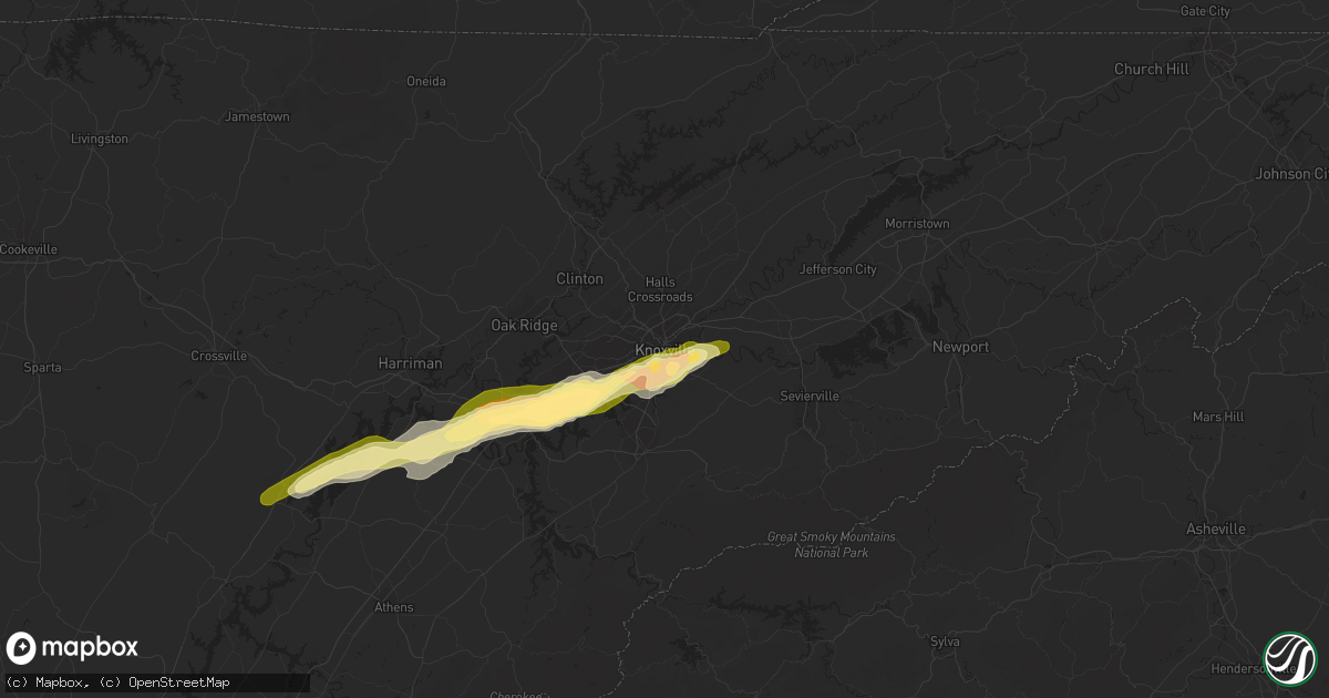 Hail map in Knoxville, TN on May 2, 2016