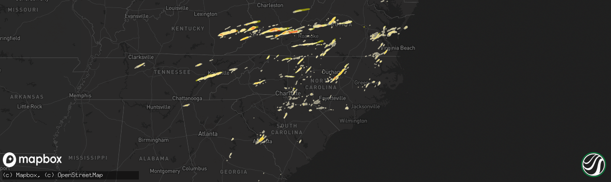 Hail map in North Carolina on May 2, 2016