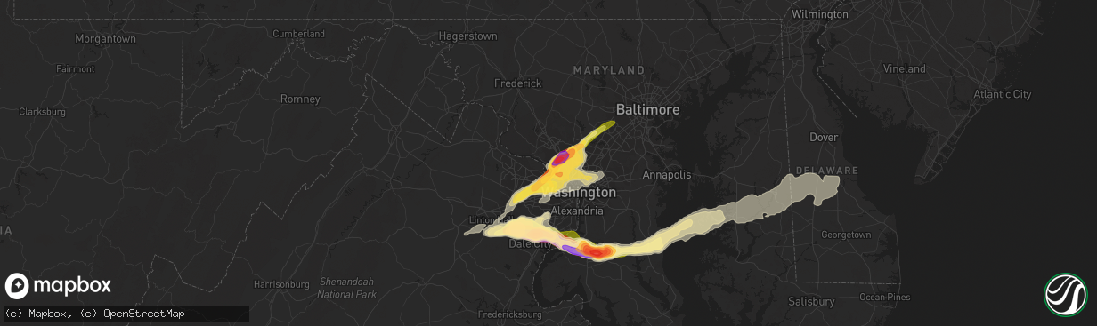 Hail map in Potomac, MD on May 2, 2016