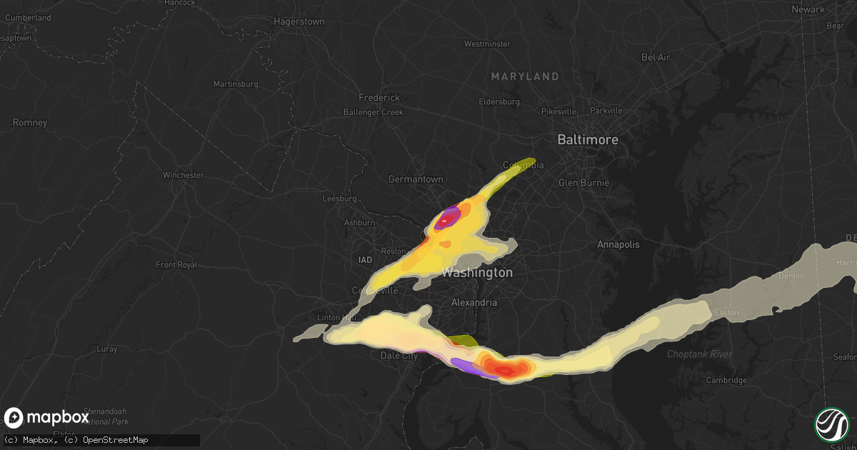 Hail map in Potomac, MD on May 2, 2016