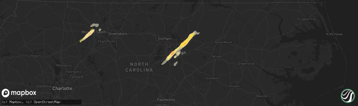 Hail map in Raleigh, NC on May 2, 2016