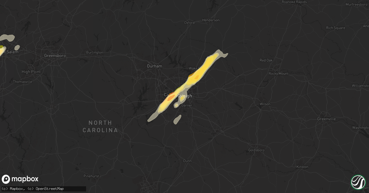 Hail map in Raleigh, NC on May 2, 2016