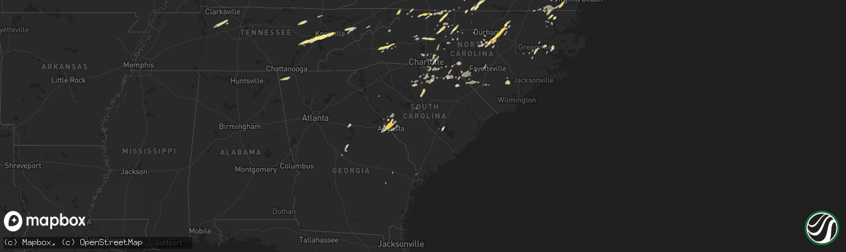 Hail map in South Carolina on May 2, 2016