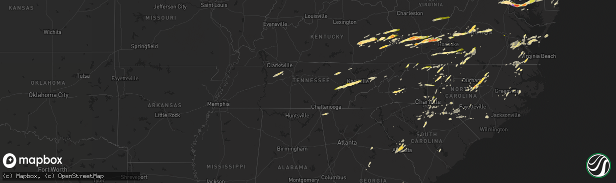 Hail map in Tennessee on May 2, 2016