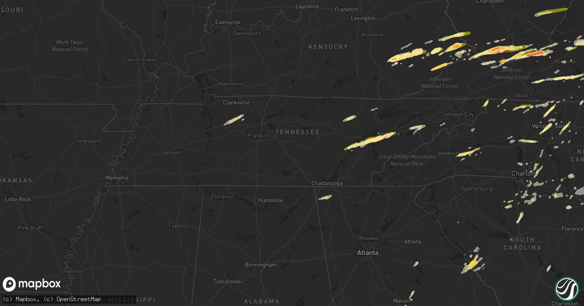 Hail map in Tennessee on May 2, 2016