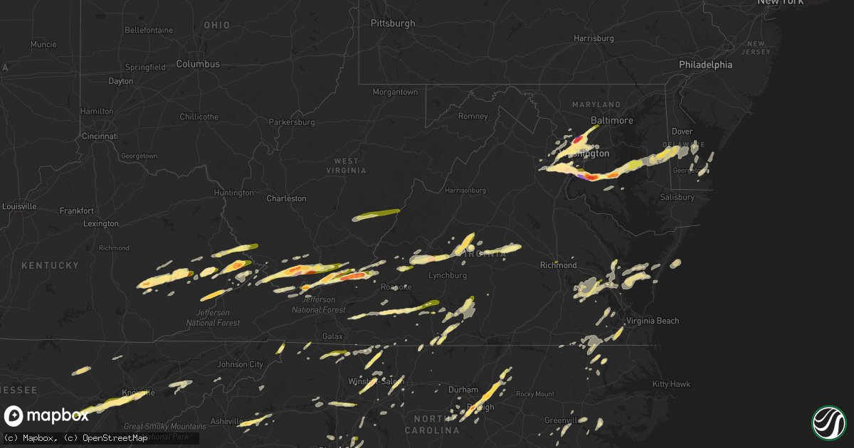 Hail map in Virginia on May 2, 2016