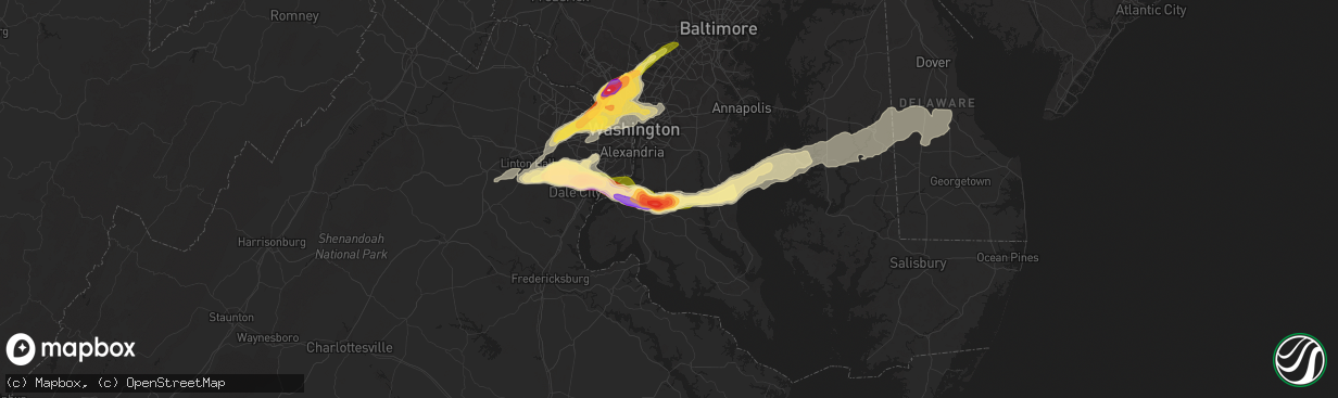 Hail map in Waldorf, MD on May 2, 2016