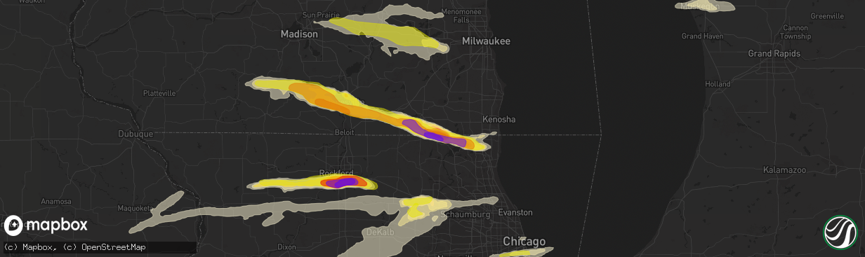 Hail map in Genoa City, WI on May 2, 2018