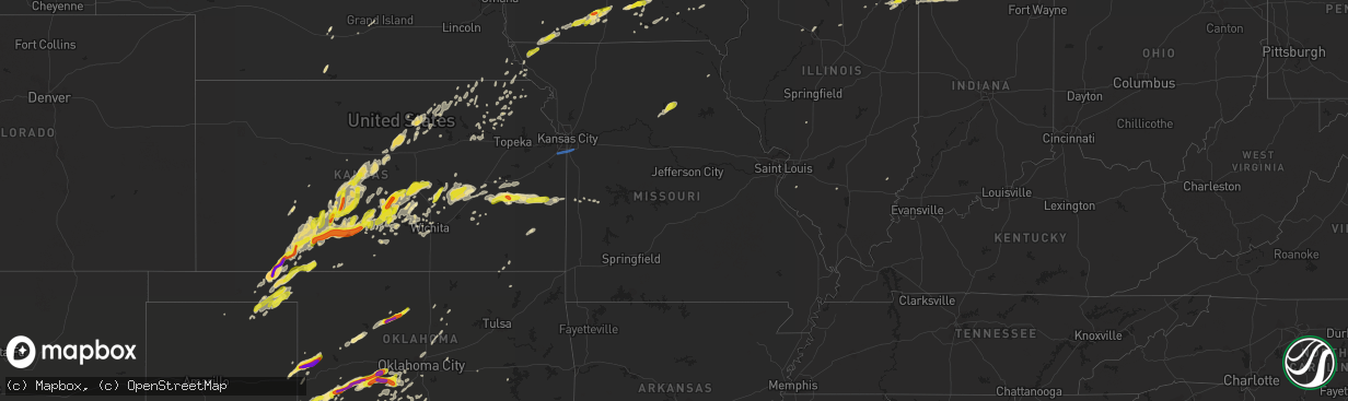 Hail map in Missouri on May 2, 2018