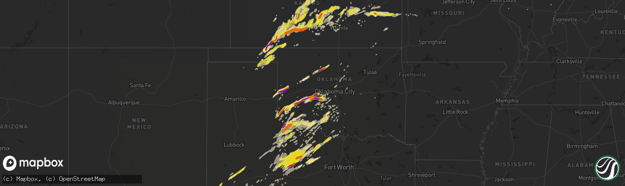 Hail map in Oklahoma on May 2, 2018