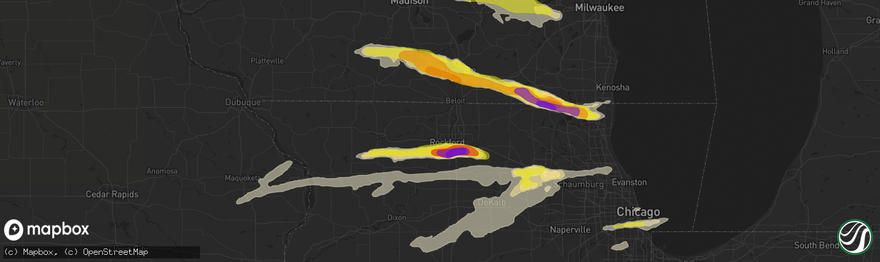 Hail map in Rockford, IL on May 2, 2018