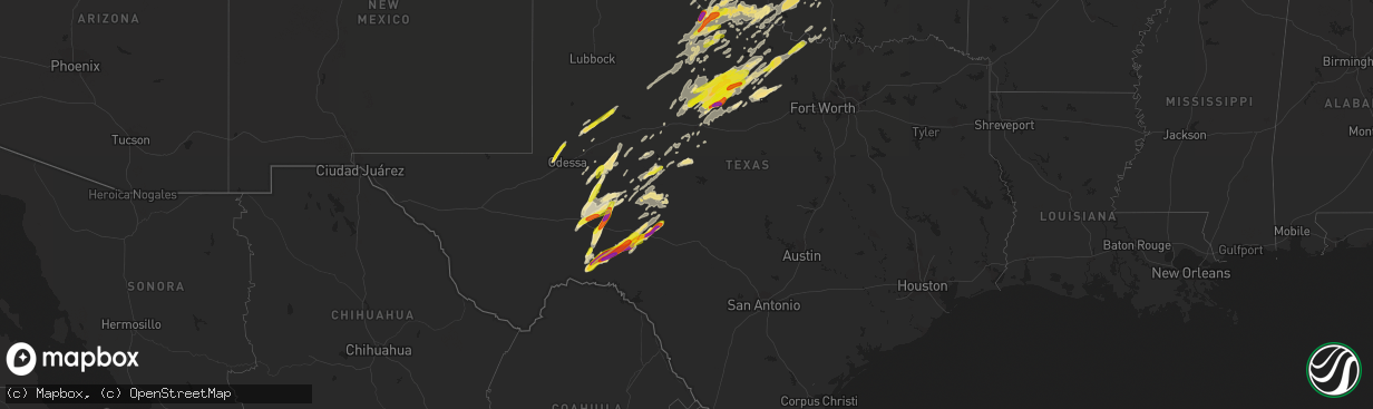 Hail map in Texas on May 2, 2018