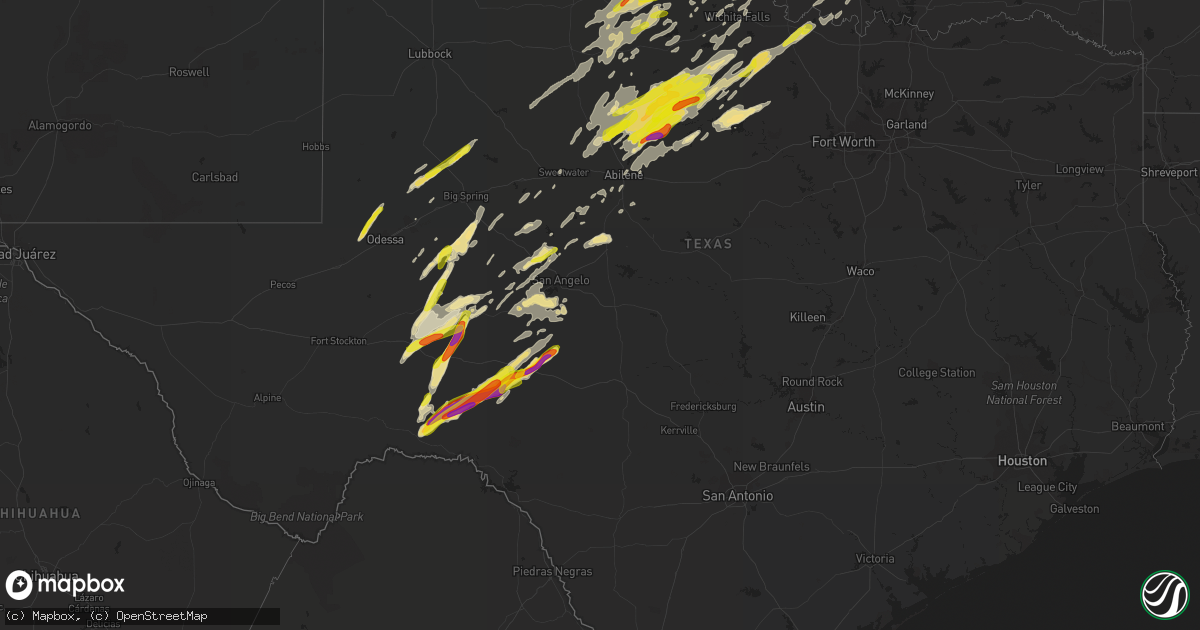 Hail map in Texas on May 2, 2018