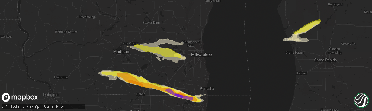 Hail map in Waukesha, WI on May 2, 2018