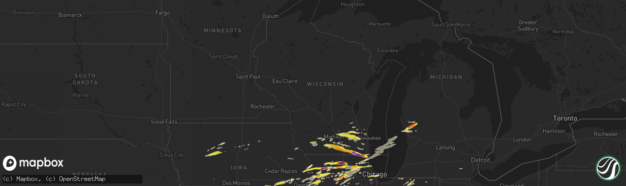 Hail map in Wisconsin on May 2, 2018