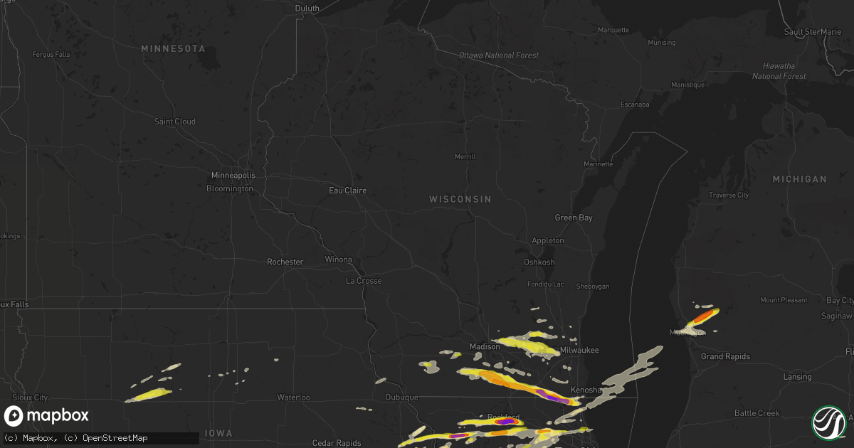 Hail map in Wisconsin on May 2, 2018