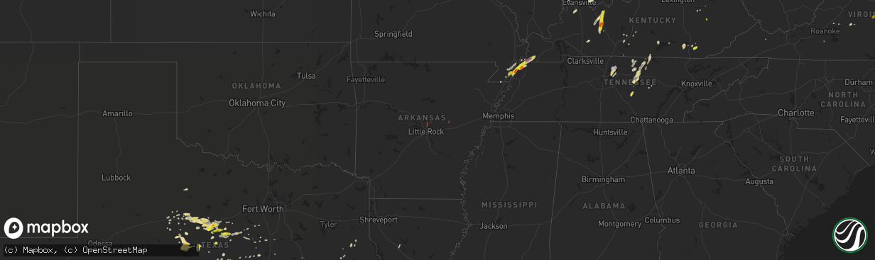 Hail map in Arkansas on May 2, 2019