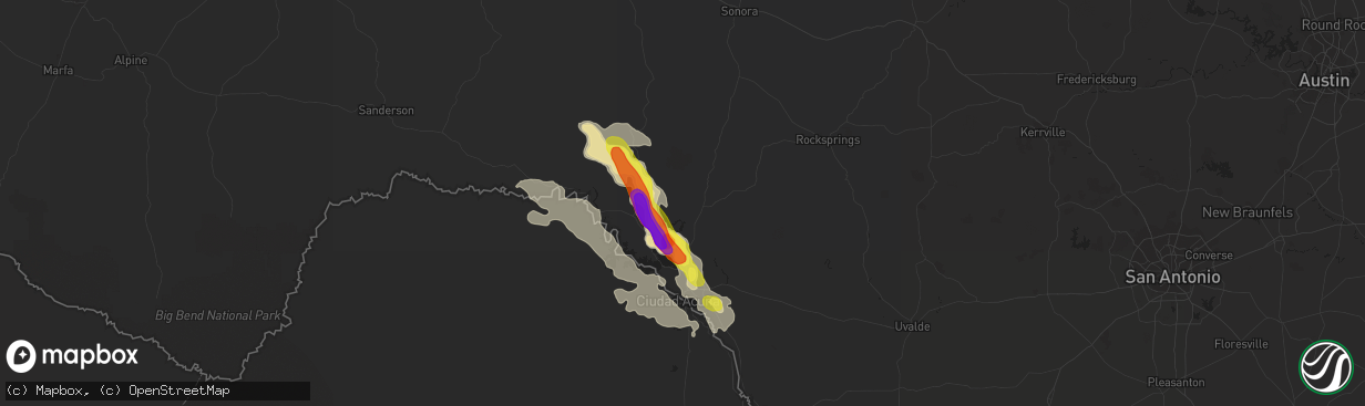 Hail map in Del Rio, TX on May 2, 2019