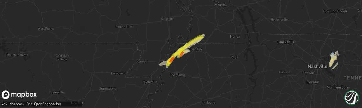 Hail map in Hornbeak, TN on May 2, 2019